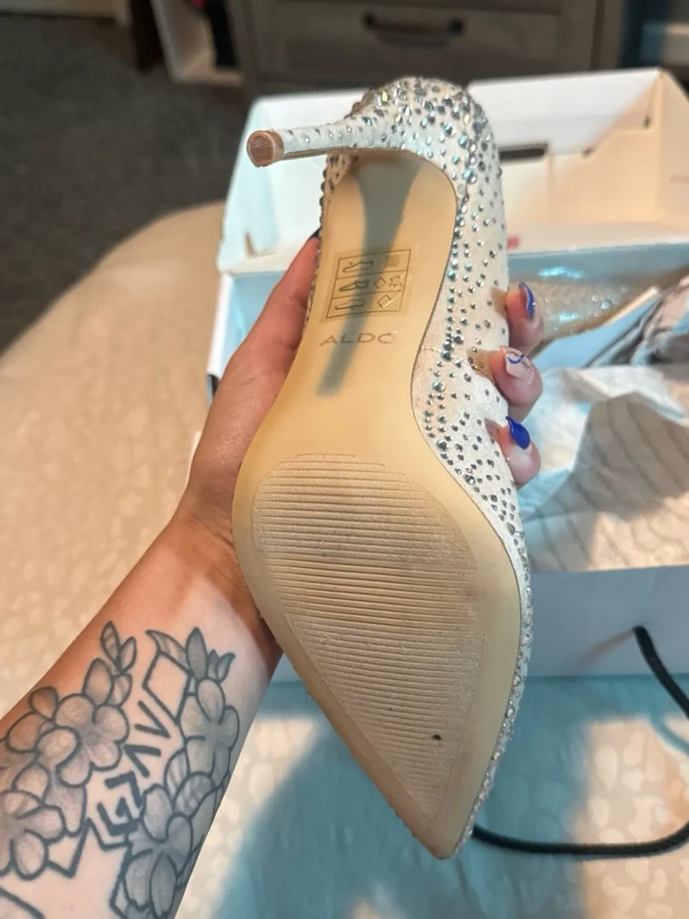 Aldo Nude Crystal-Embellished Pointed Toe Stiletto Pumps